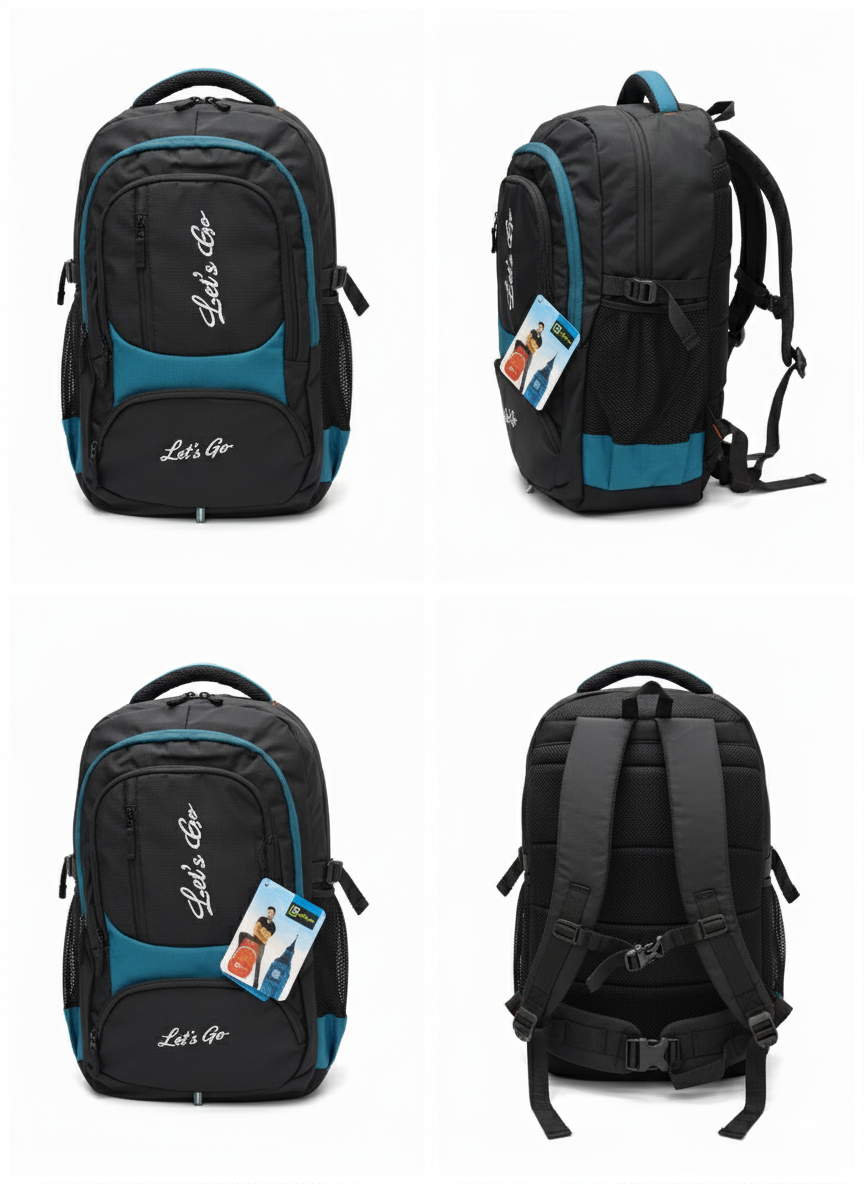 35L Laptop Backpack for Travel, Office & College – 15.6″ Laptop Compartment, Multi-Pocket Design (Black & Teal)