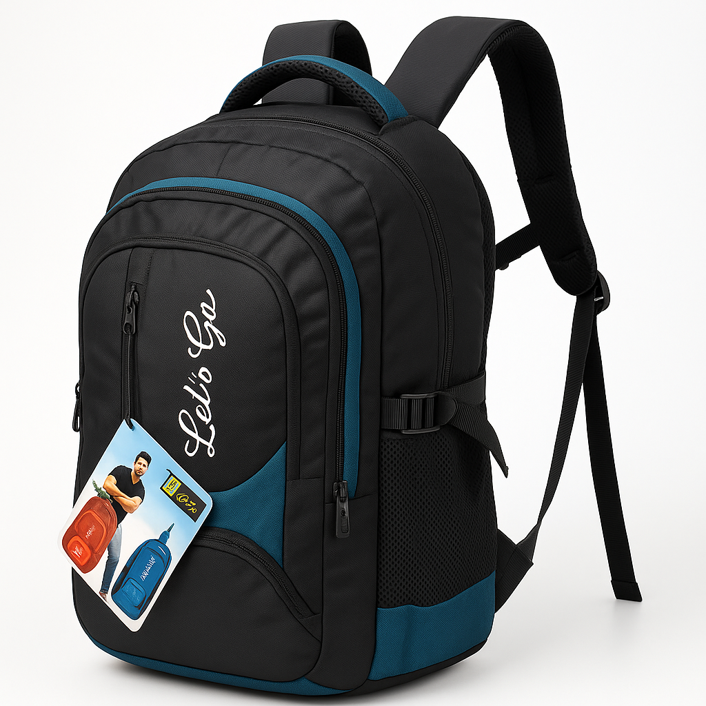 35L Laptop Backpack for Travel, Office & College – 15.6″ Laptop Compartment, Multi-Pocket Design (Black & Teal)
