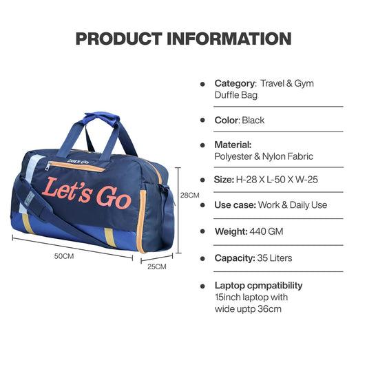 Let’s Go® 35L Travel & Gym Duffel Bag | Water - Resistant, Premium, Multipurpose - Let's Go