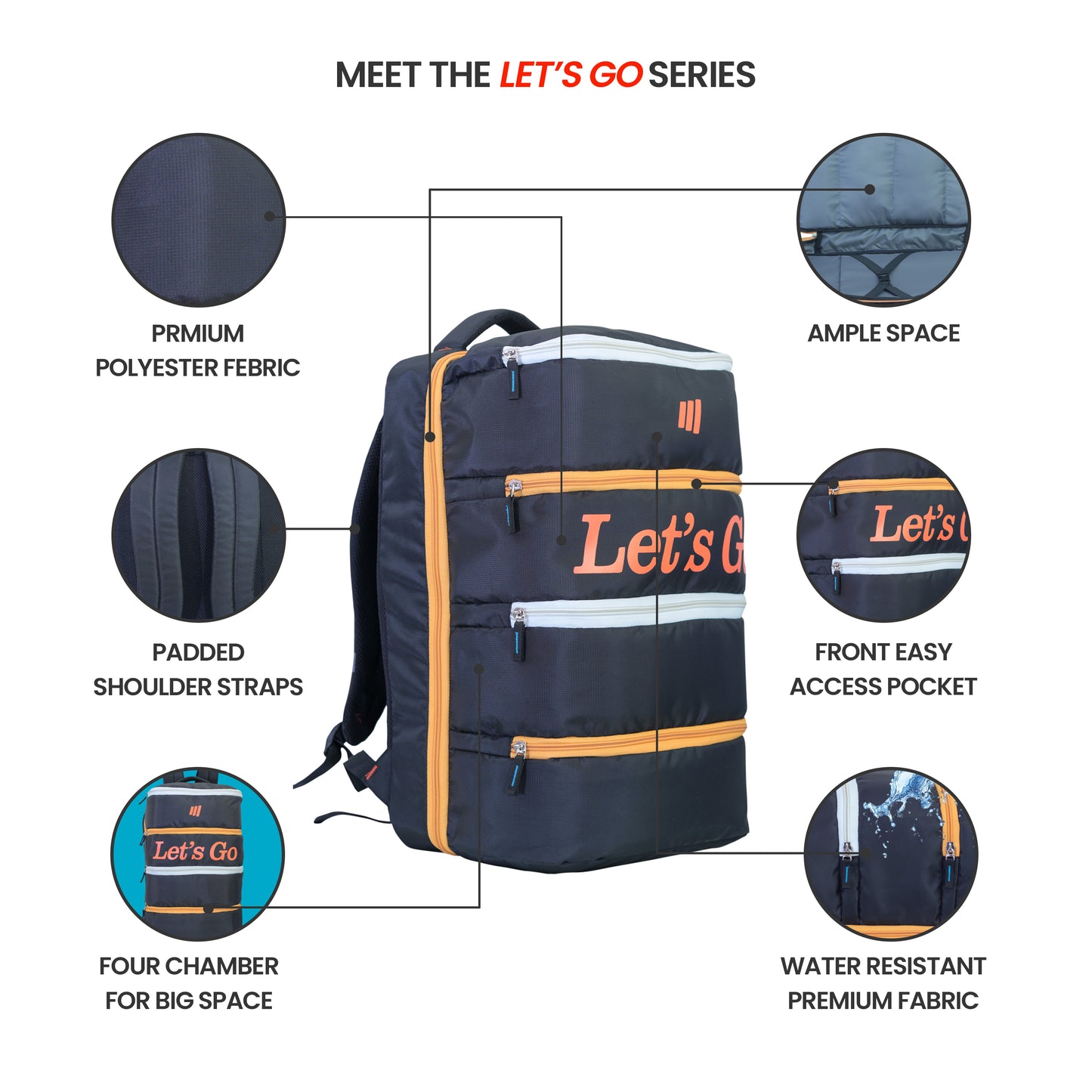 Let’s Go 40L Premium Multi-Pocket Travel Backpack, Water-Resistant, Lightweight & Laptop Compatible