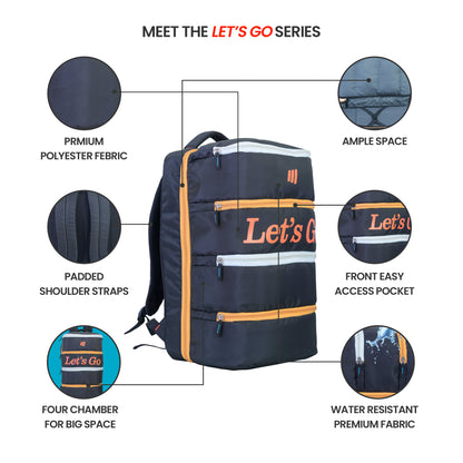 Let’s Go 40L Premium Multi-Pocket Travel Backpack, Water-Resistant, Lightweight & Laptop Compatible