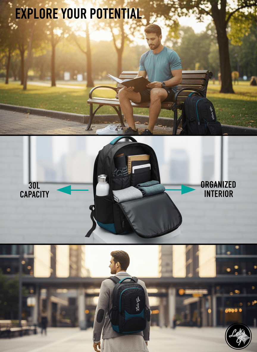 30L Laptop Backpack for Travel, Office & College – 15.6″ Laptop Compartment - Let's Go
