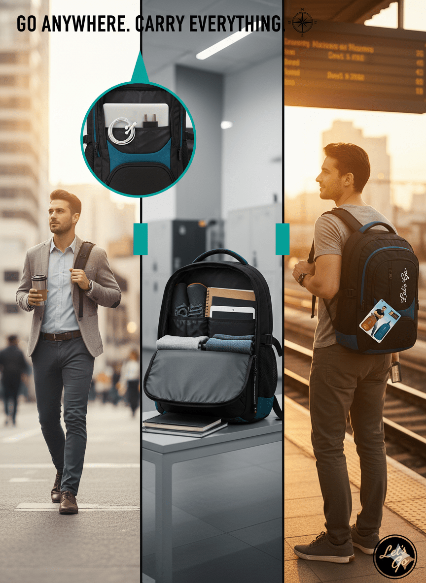 30L Laptop Backpack for Travel, Office & College – 15.6″ Laptop Compartment - Let's Go