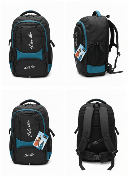 35L Laptop Backpack for Travel, Office & College – 15.6″ Laptop Compartment, Multi - Pocket Design (Black & Teal) - Let's Go