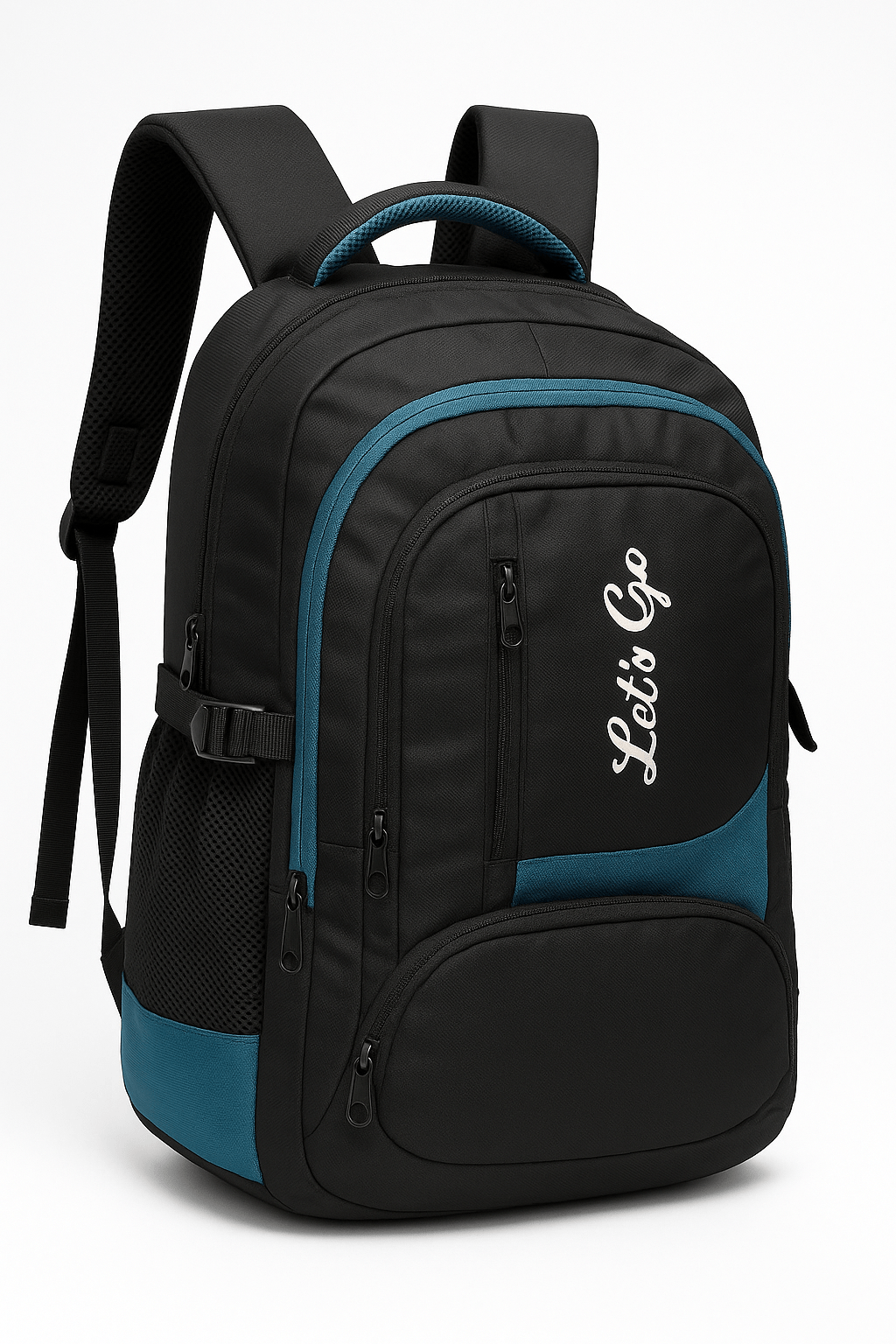 35L Laptop Backpack for Travel, Office & College – 15.6″ Laptop Compartment, Multi - Pocket Design (Black & Teal) - Let's Go