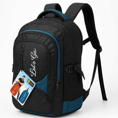 35L Laptop Backpack for Travel, Office & College – 15.6″ Laptop Compartment, Multi - Pocket Design (Black & Teal) - Let's Go
