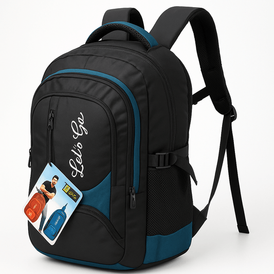 35L Laptop Backpack for Travel, Office & College – 15.6″ Laptop Compartment, Multi - Pocket Design (Black & Teal) - Let's Go