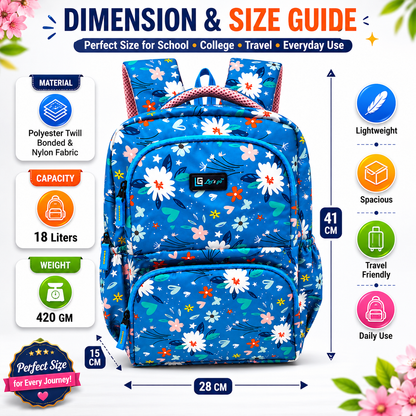 Let’s Go Floral Kids School Backpack for Girls & Boys | Lightweight 18L Backpack for School, Travel & Everyday Use