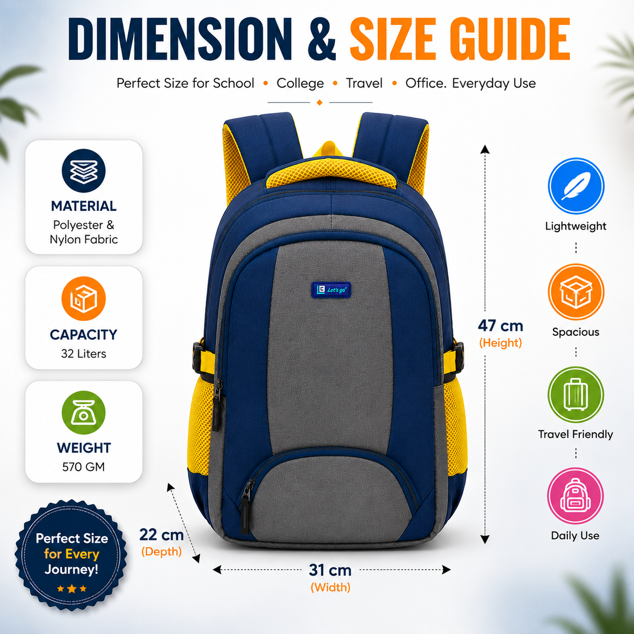 Let’s Go Stylish Laptop Backpack for Men & Women | School, College, Office & Travel Bag | Lightweight Casual Backpack with Spacious Compartments