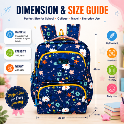 Let’s Go Floral Kids School Backpack for Girls & Boys | Lightweight 18L Backpack for School, Travel & Everyday Use