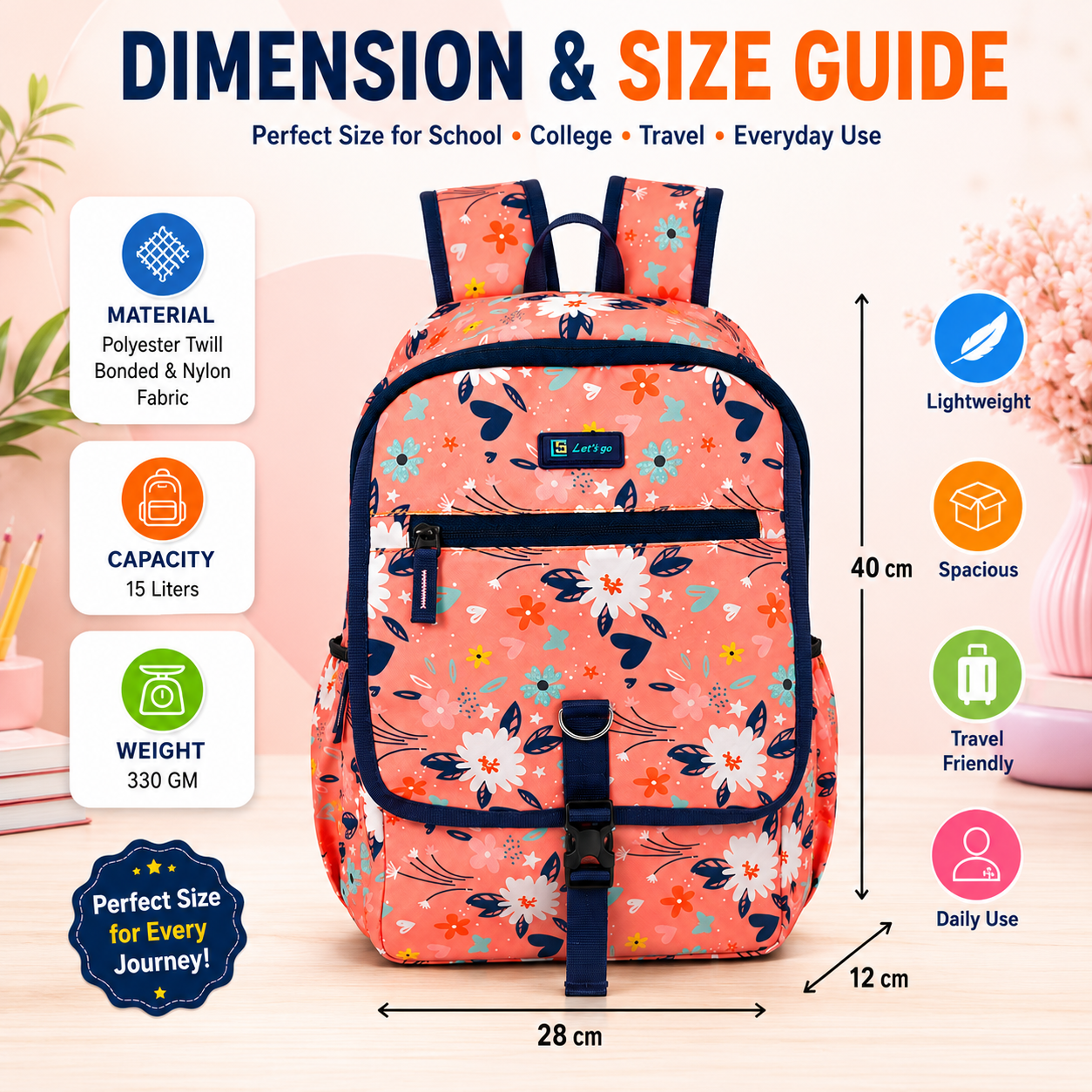 Let’s Go Stylish & Trendy Casual Backpack For Girls – School, College & Travel Bag