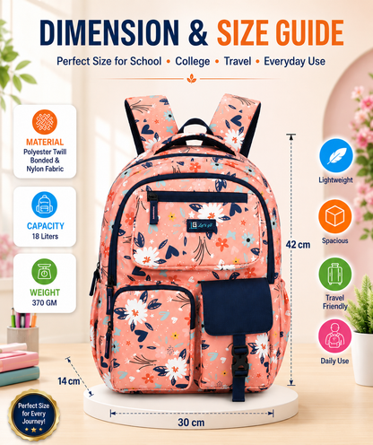 Let’s Go Floral Printed Backpack for Girls | School, College & Travel Bag