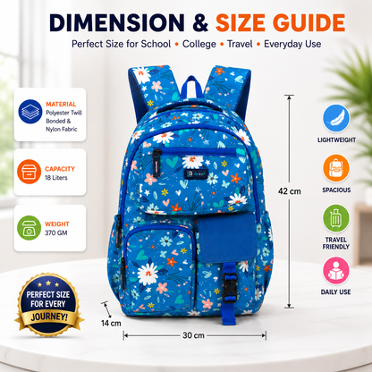 Let’s Go Floral Printed Backpack for Girls | School, College & Travel Bag