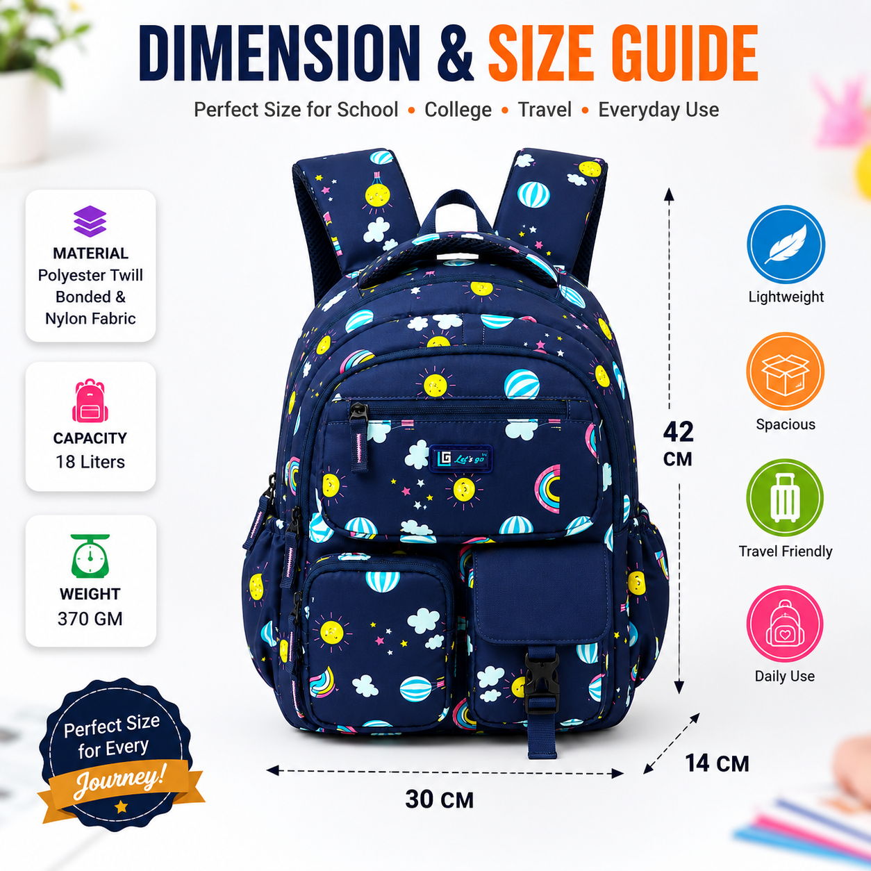 Let’s Go Floral Printed Backpack for Girls | School, College & Travel Bag