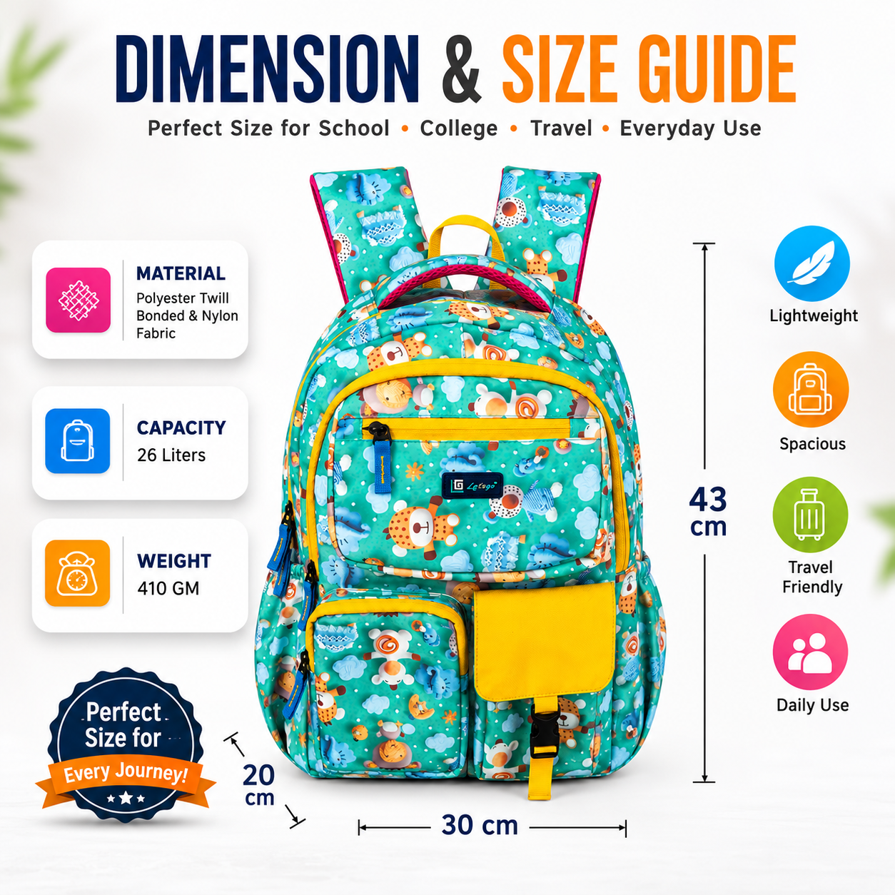 Let’s Go Floral Printed Backpack for Girls | School, College & Travel Bag