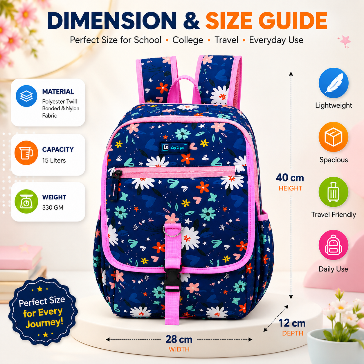 Let’s Go Stylish & Trendy Casual Backpack For Girls – School, College & Travel Bag