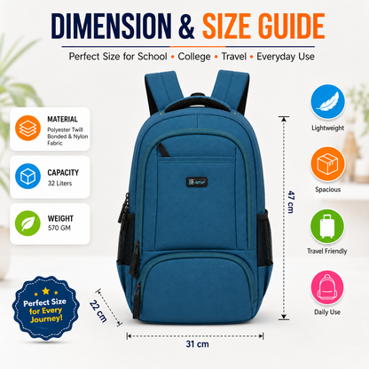 Let's Go® 32L Premium Laptop Backpack for Men & Women |Travel Backpack | Office, College, School & Daily Use | Fits Up to 15.6 Inch Laptop | Lightweight Blue Backpack