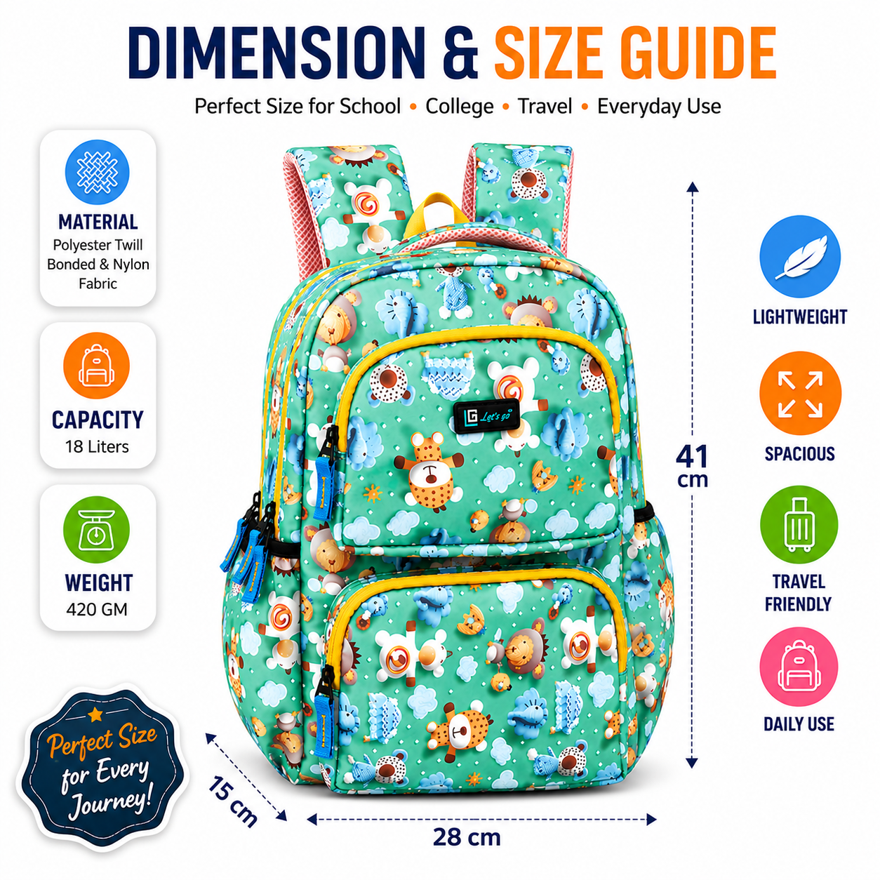 Let’s Go Floral Kids School Backpack for Girls & Boys | Lightweight 18L Backpack for School, Travel & Everyday Use