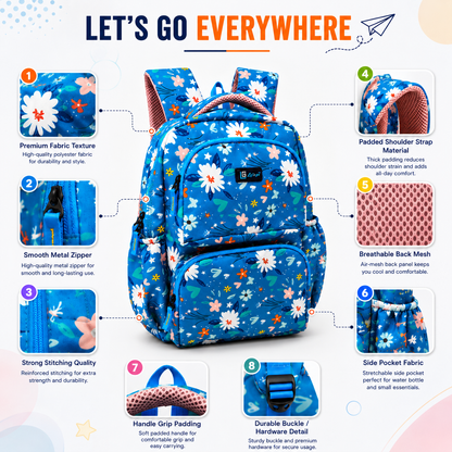 Let’s Go Floral Kids School Backpack for Girls & Boys | Lightweight 18L Backpack for School, Travel & Everyday Use