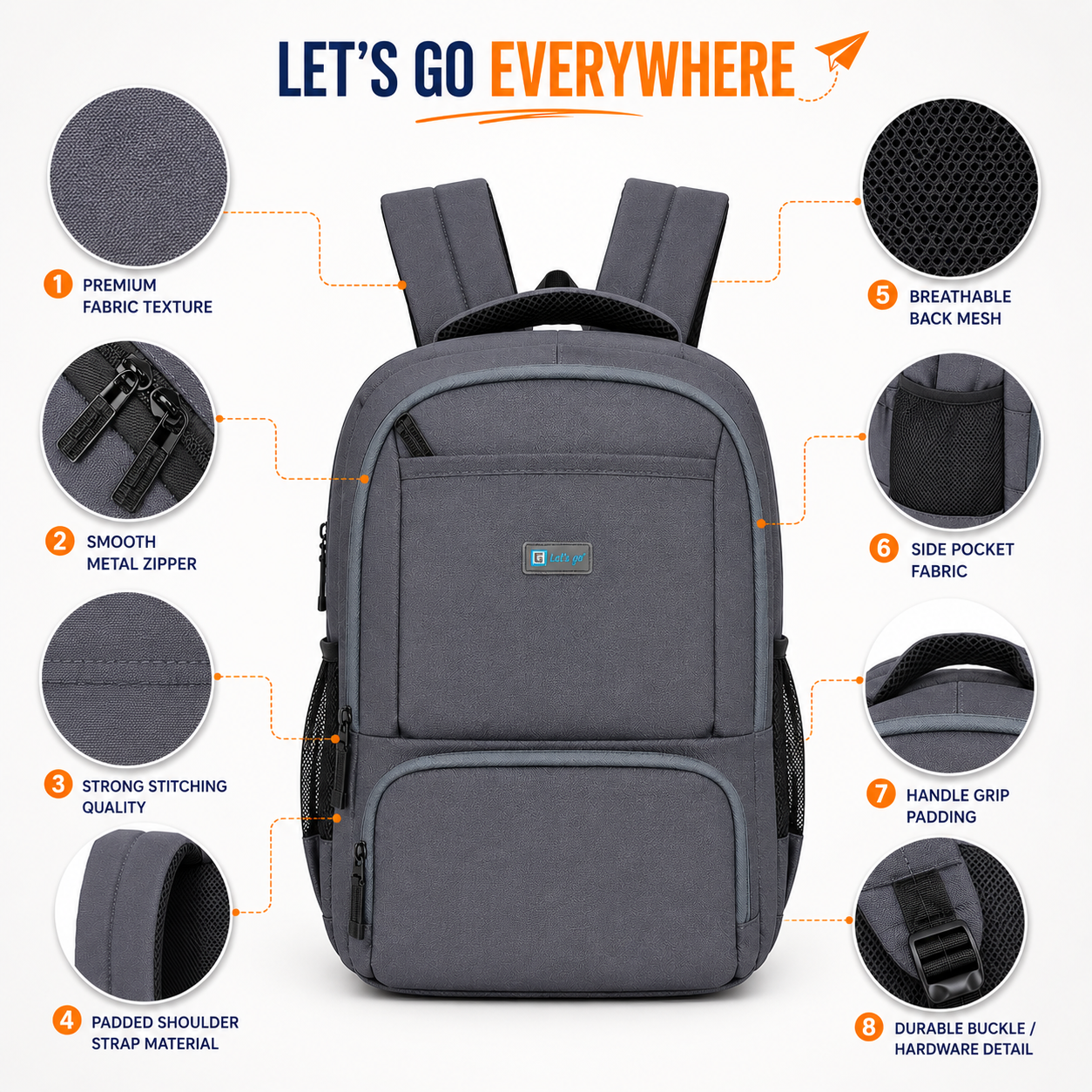 Let's Go® 32L Premium Laptop Backpack for Men & Women |Travel Backpack | Office, College, School & Daily Use | Fits Up to 15.6 Inch Laptop | Lightweight Blue Backpack