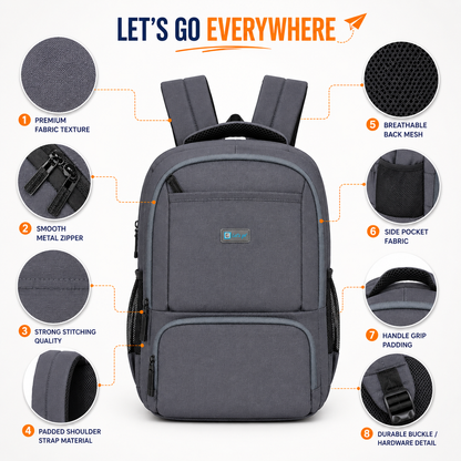 Let's Go® 32L Premium Laptop Backpack for Men & Women |Travel Backpack | Office, College, School & Daily Use | Fits Up to 15.6 Inch Laptop | Lightweight Blue Backpack