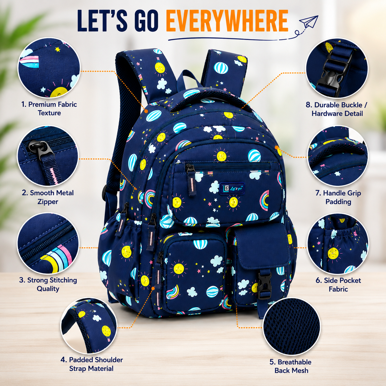 Let’s Go Floral Printed Backpack for Girls | School, College & Travel Bag