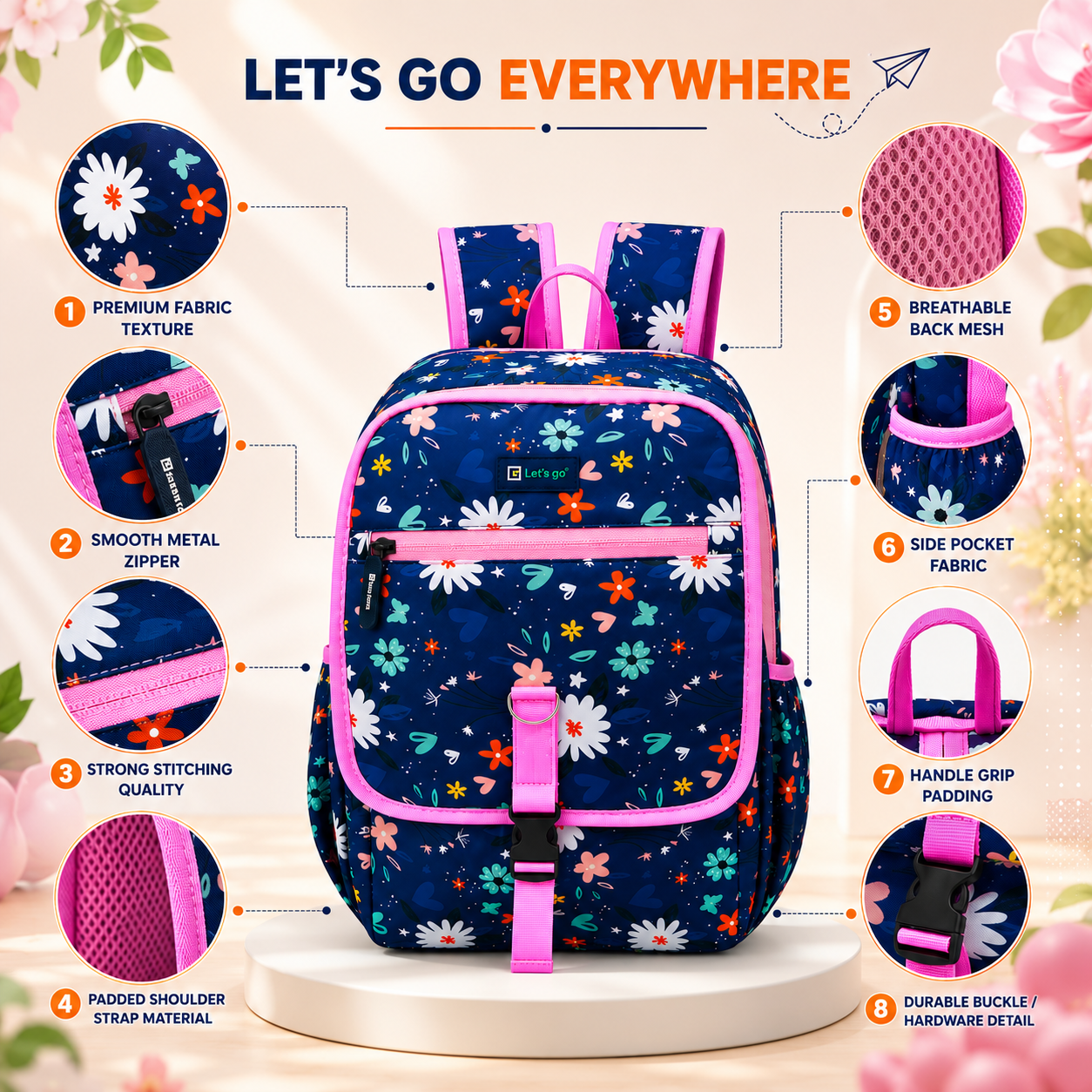 Let’s Go Stylish & Trendy Casual Backpack For Girls – School, College & Travel Bag