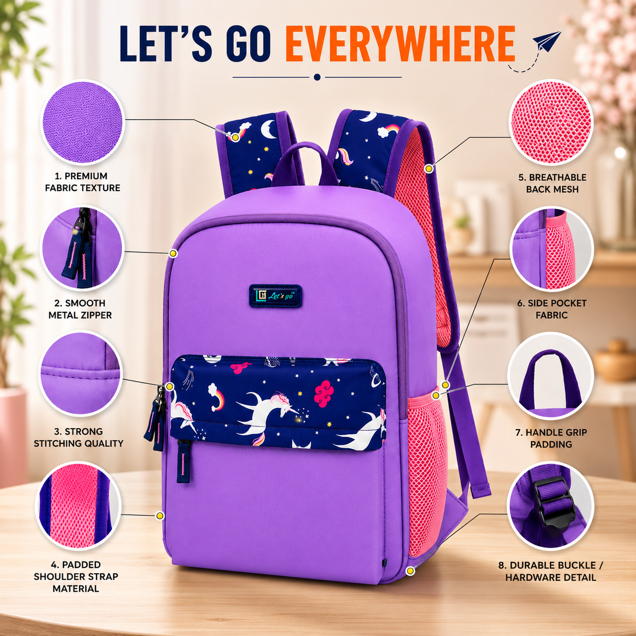 Let’s Go Stylish & Trendy Casual Backpack For Girls – School, College & Travel Bag