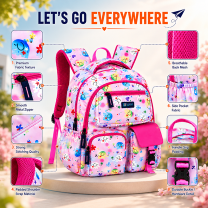 Let’s Go Floral Printed Backpack for Girls | School, College & Travel Bag