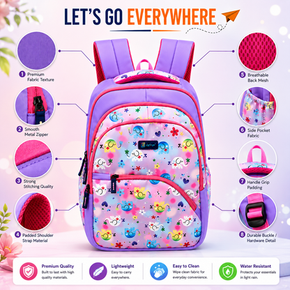 Let’s Go Stylish Printed Backpack for Girls | School, College, Travel & Daily Use Lightweight Backpack