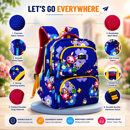Let’s Go Floral Kids School Backpack for Girls & Boys | Lightweight 18L Backpack for School, Travel & Everyday Use