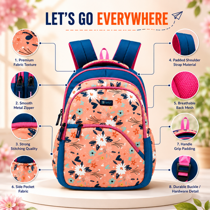 Let’s Go Stylish Printed Backpack for Girls | School, College, Travel & Daily Use Lightweight Backpack