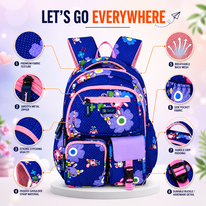 Let’s Go Floral Printed Backpack for Girls | School, College & Travel Bag