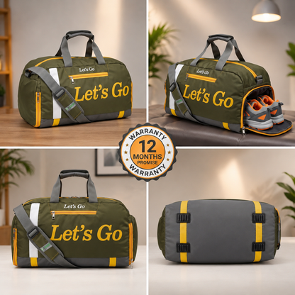 Let’s Go 35L Travel & Gym Duffel Bag for Men & Women | Water-Resistant Polyester | Shoe Compartment | Adjustable Shoulder Strap | Lightweight Multipurpose Sports & Weekend Bag