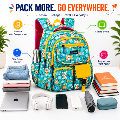 Let’s Go Floral Printed Backpack for Girls | School, College & Travel Bag
