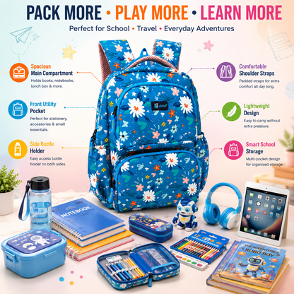 Let’s Go Floral Kids School Backpack for Girls & Boys | Lightweight 18L Backpack for School, Travel & Everyday Use