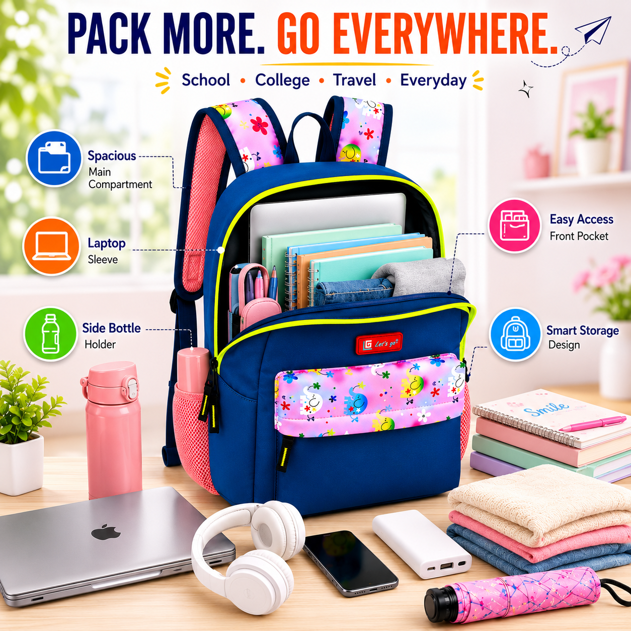 Let’s Go Stylish & Trendy Casual Backpack For Girls – School, College & Travel Bag