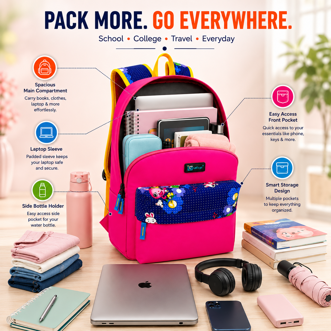 Let’s Go Stylish & Trendy Casual Backpack For Girls – School, College & Travel Bag