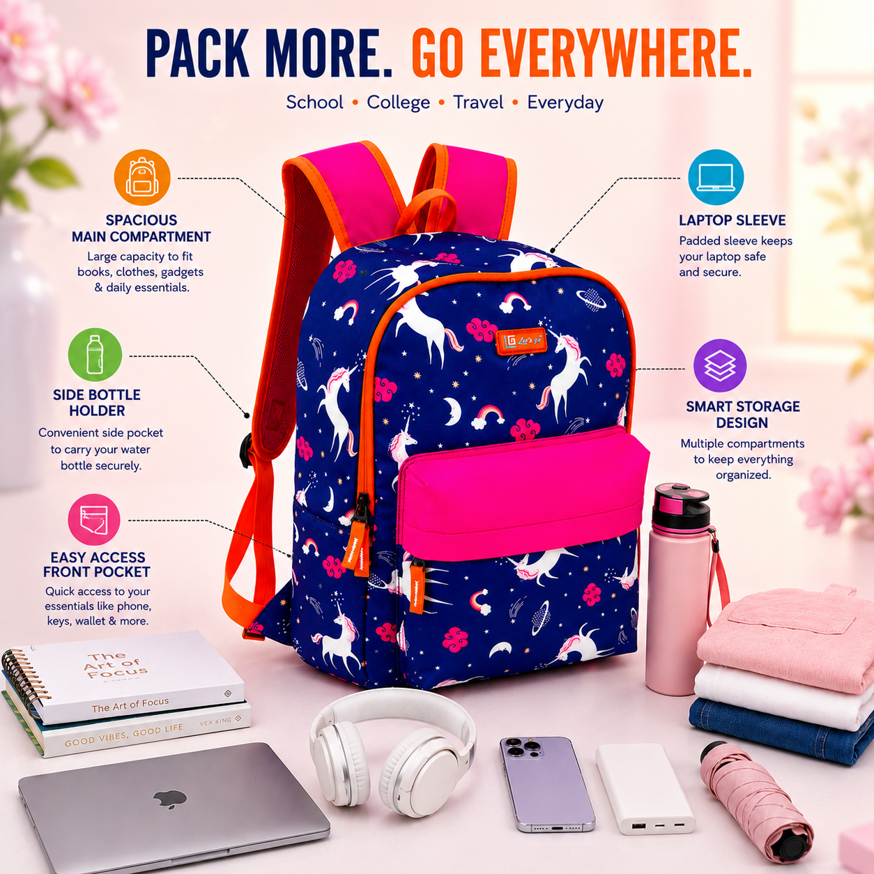 Let’s Go Stylish & Trendy Casual Backpack For Girls – School, College & Travel Bag