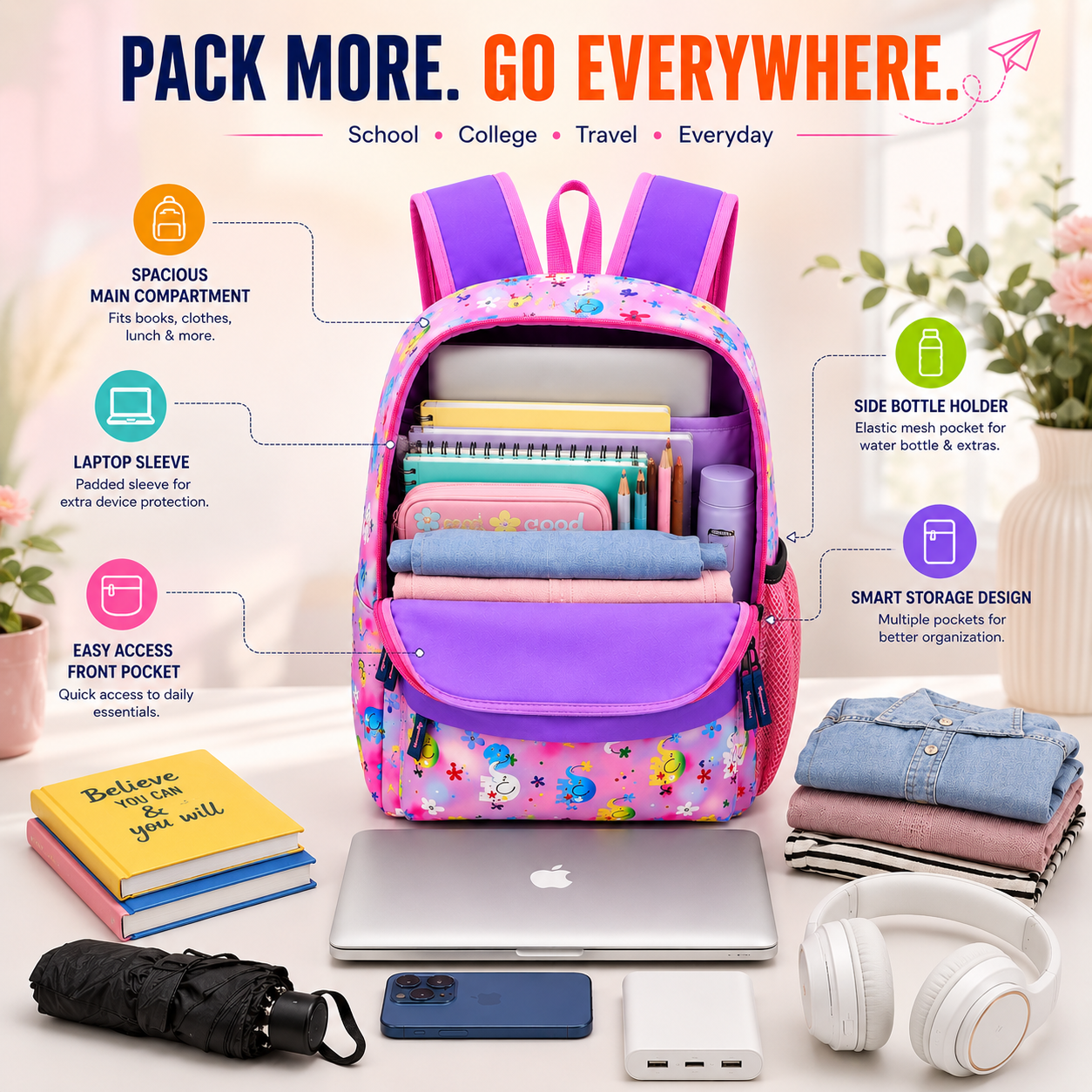 Let’s Go Stylish & Trendy Casual Backpack For Girls – School, College & Travel Bag