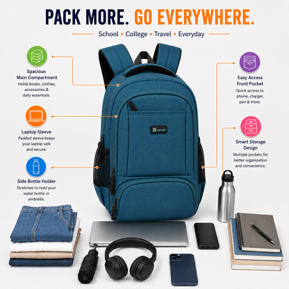 Let's Go® 32L Premium Laptop Backpack for Men & Women |Travel Backpack | Office, College, School & Daily Use | Fits Up to 15.6 Inch Laptop | Lightweight Blue Backpack