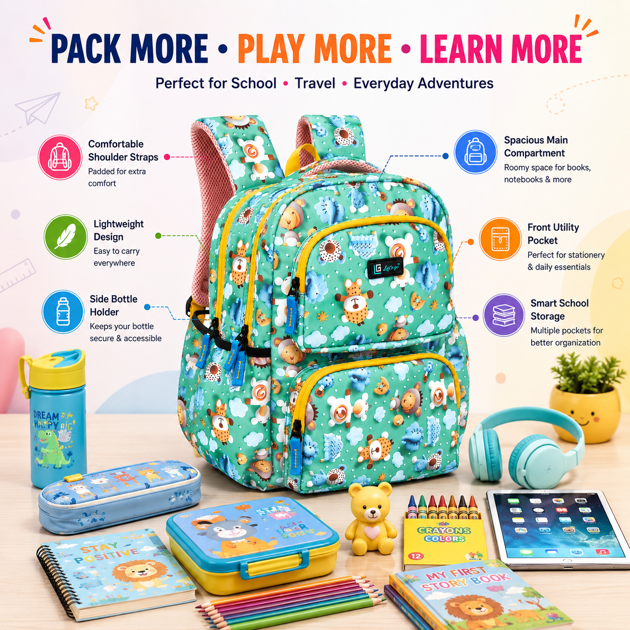 Let’s Go Floral Kids School Backpack for Girls & Boys | Lightweight 18L Backpack for School, Travel & Everyday Use