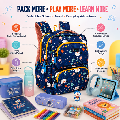 Let’s Go Floral Kids School Backpack for Girls & Boys | Lightweight 18L Backpack for School, Travel & Everyday Use