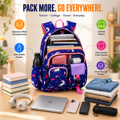 Let’s Go Floral Printed Backpack for Girls | School, College & Travel Bag