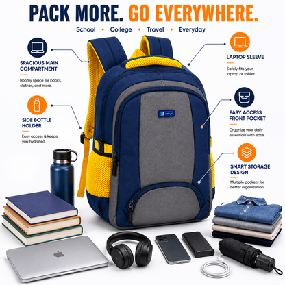 Let’s Go Stylish Laptop Backpack for Men & Women | School, College, Office & Travel Bag | Lightweight Casual Backpack with Spacious Compartments