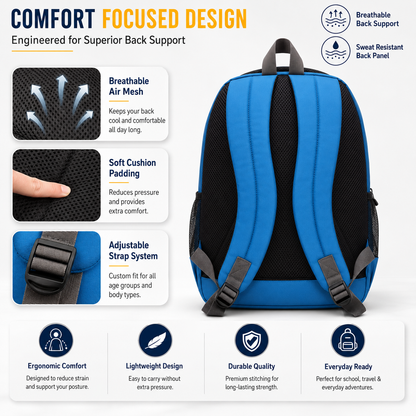 Let's Go® 32L Premium Laptop Backpack for Men & Women |Travel Backpack | Office, College, School & Daily Use | Fits Up to 15.6 Inch Laptop | Lightweight Blue Backpack