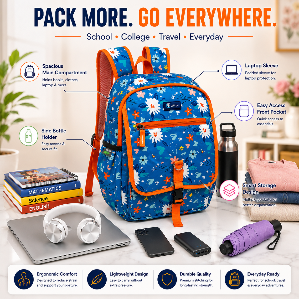 Let’s Go Stylish & Trendy Casual Backpack For Girls – School, College & Travel Bag
