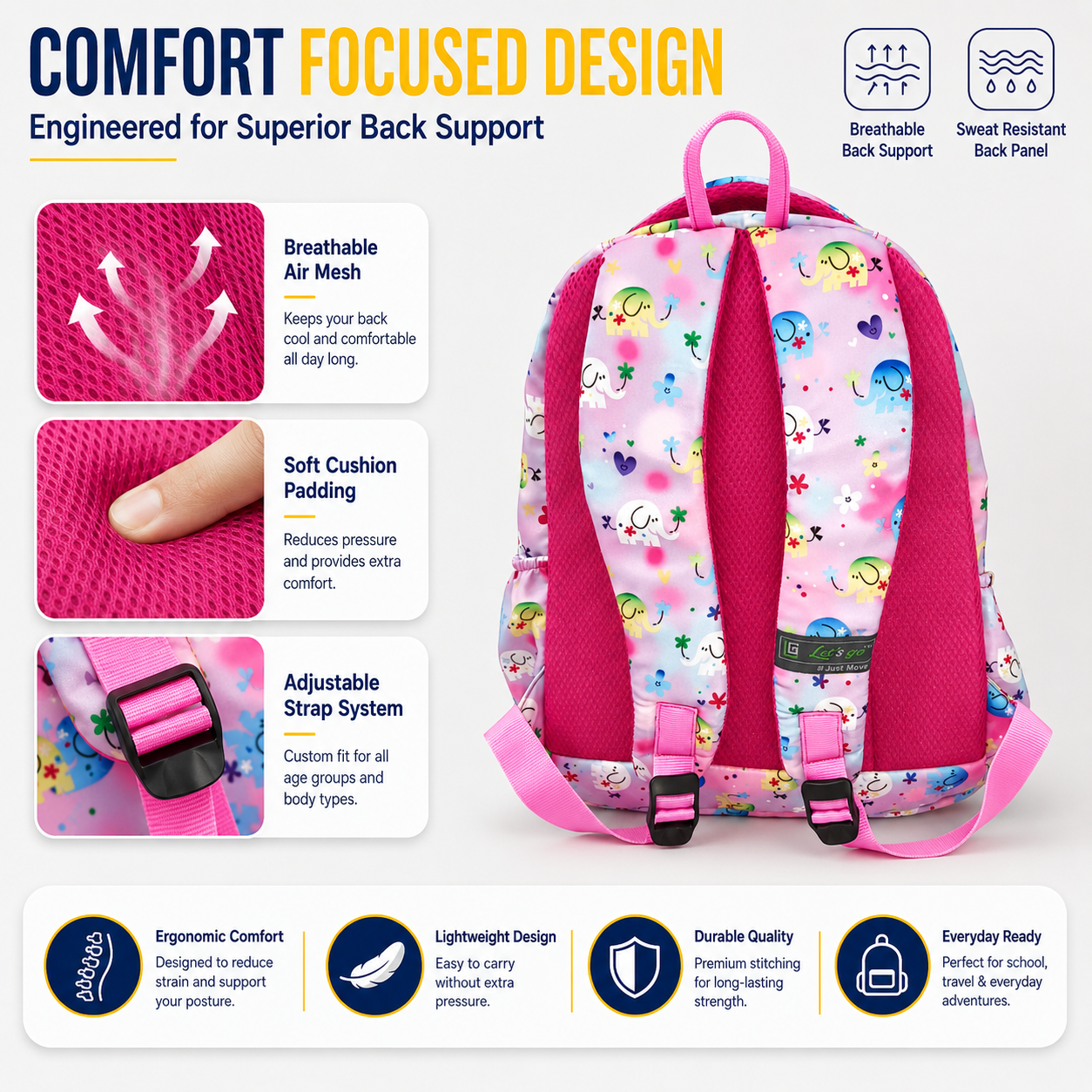 Let’s Go Floral Printed Backpack for Girls | School, College & Travel Bag