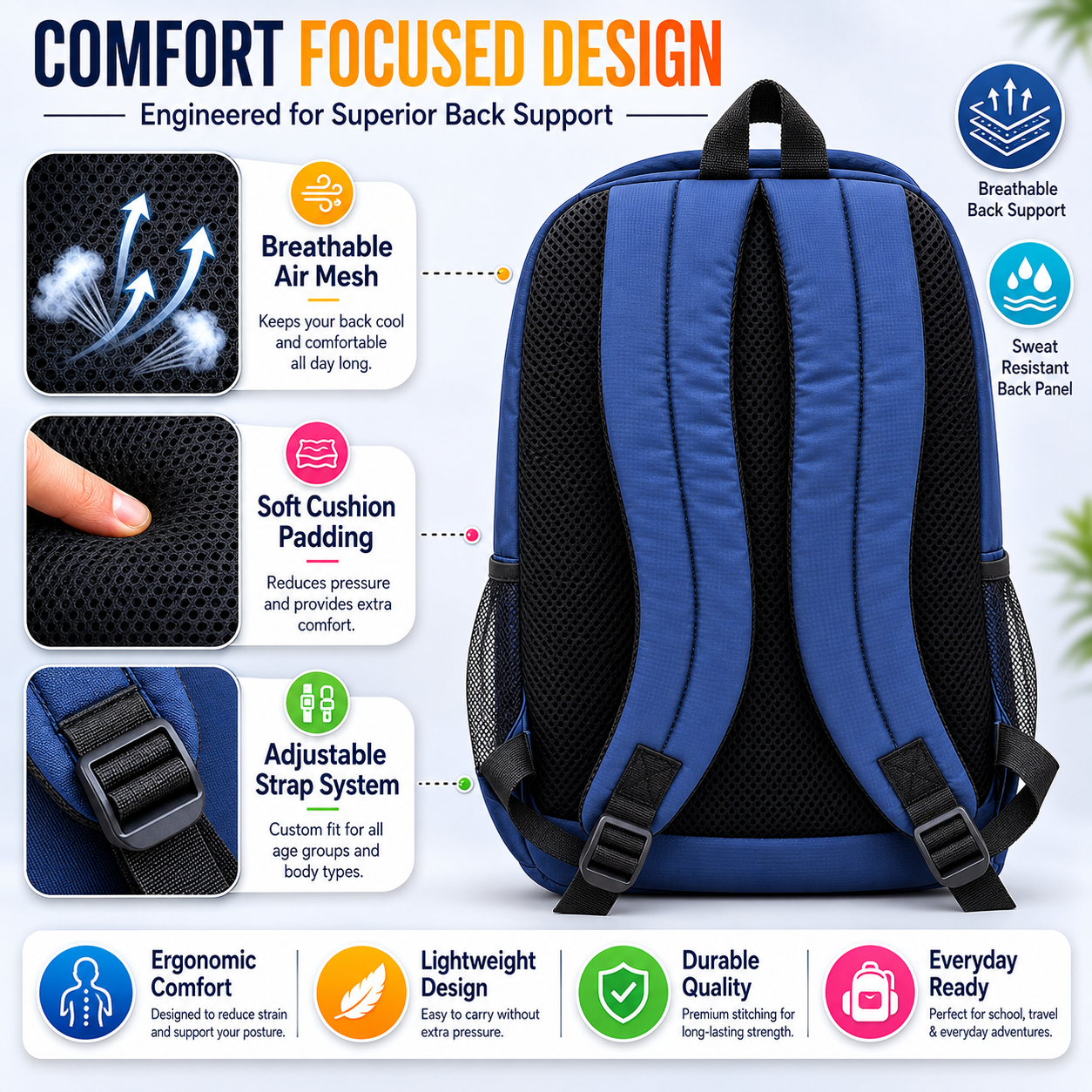 Let's Go® 32L Premium Laptop Backpack for Men & Women |Travel Backpack | Office, College, School & Daily Use | Fits Up to 15.6 Inch Laptop | Lightweight Blue Backpack