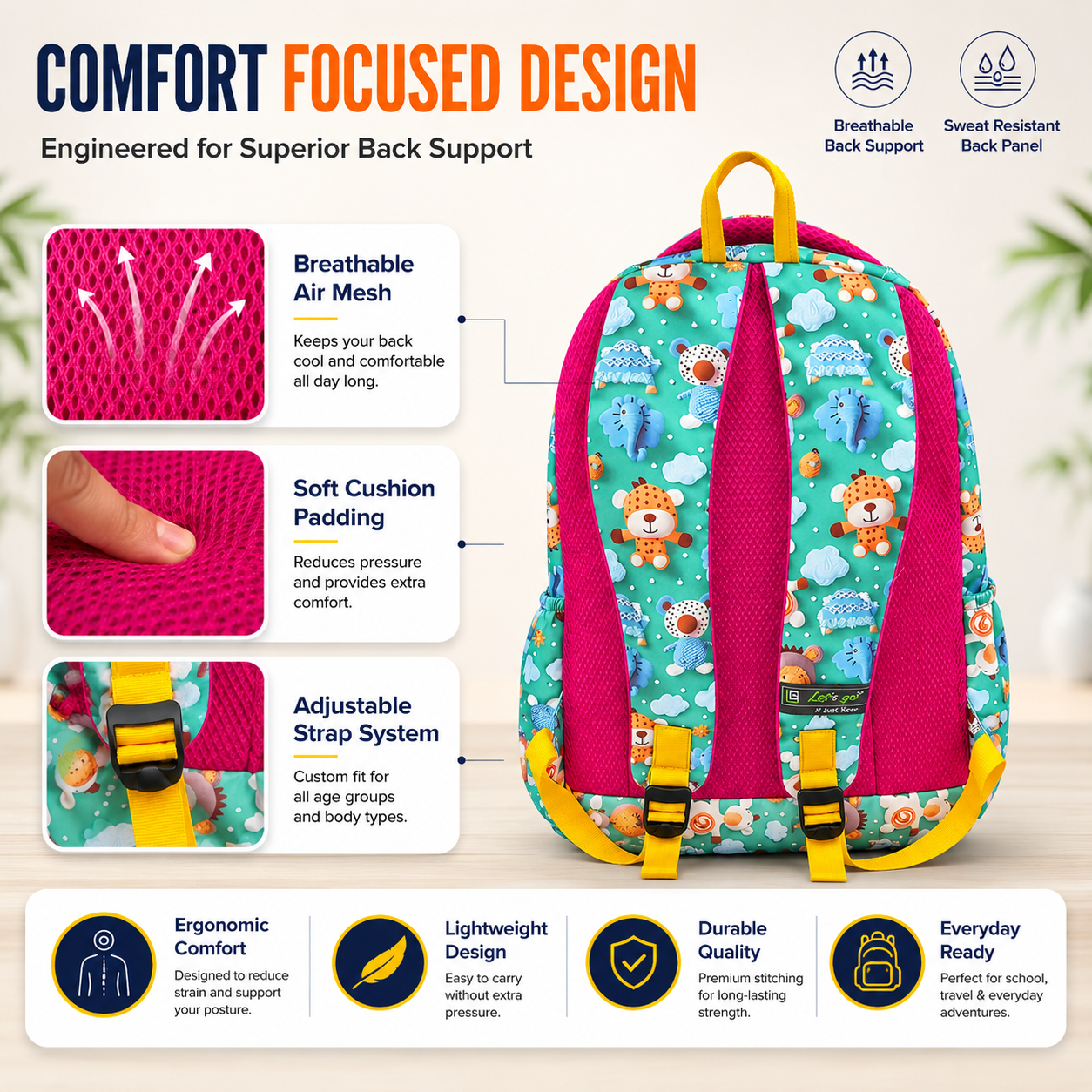 Let’s Go Floral Printed Backpack for Girls | School, College & Travel Bag